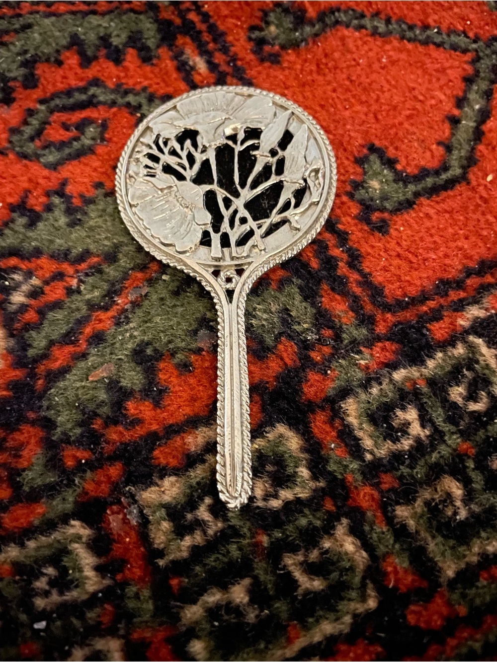 Vintage Art Nouveau Style Openwork Miniature Hand Held Mirror